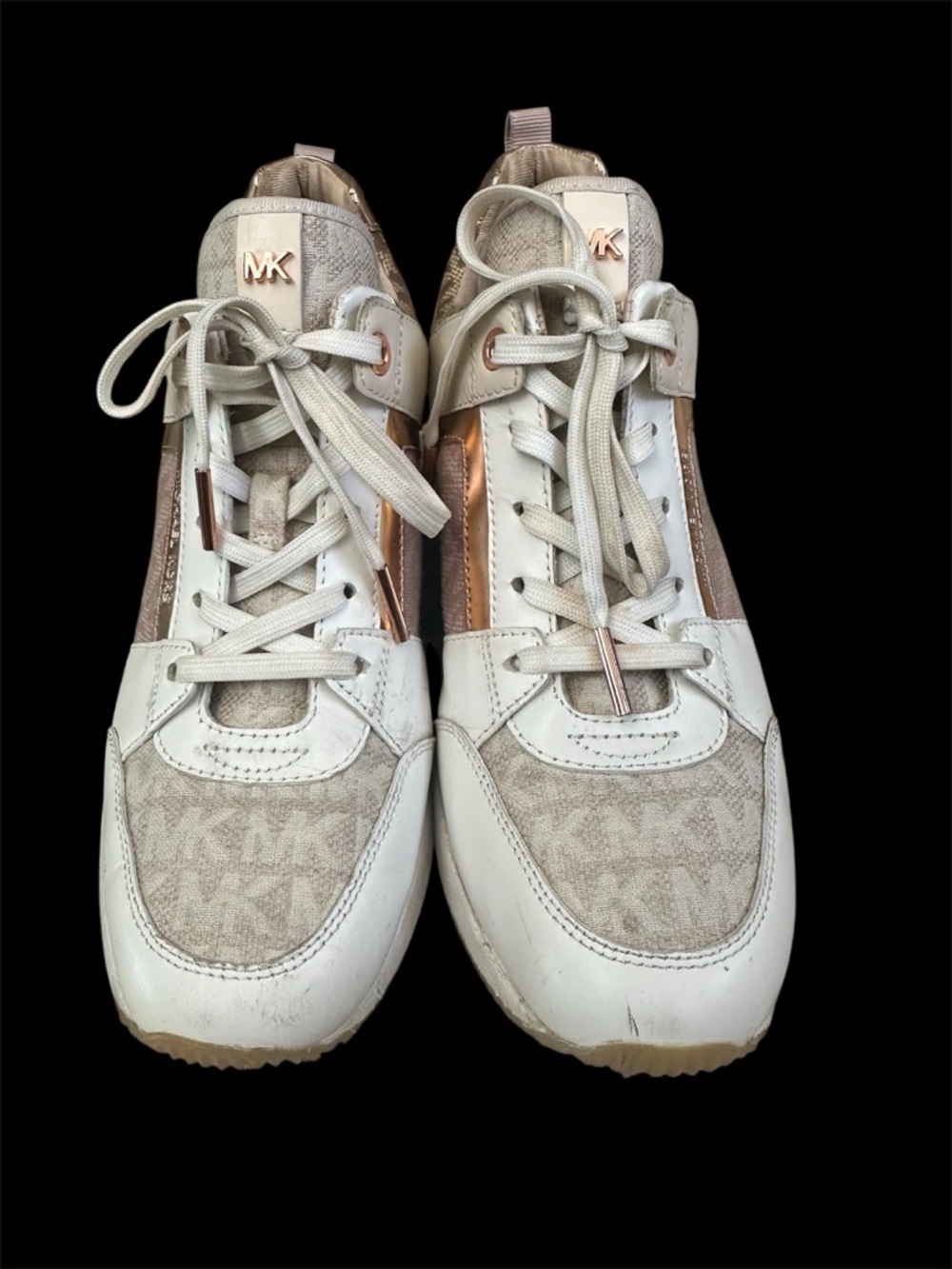 Michael Kors  leather trainer platform sneaker tennis shoe sz 7 copper accents - Picture 5 of 10